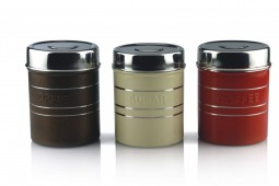 Stainless Steel 3 Pc Tea/Sugar/Coffee Canister Set (Coloured from Outside, Stainless Steel finish inside) 9cm